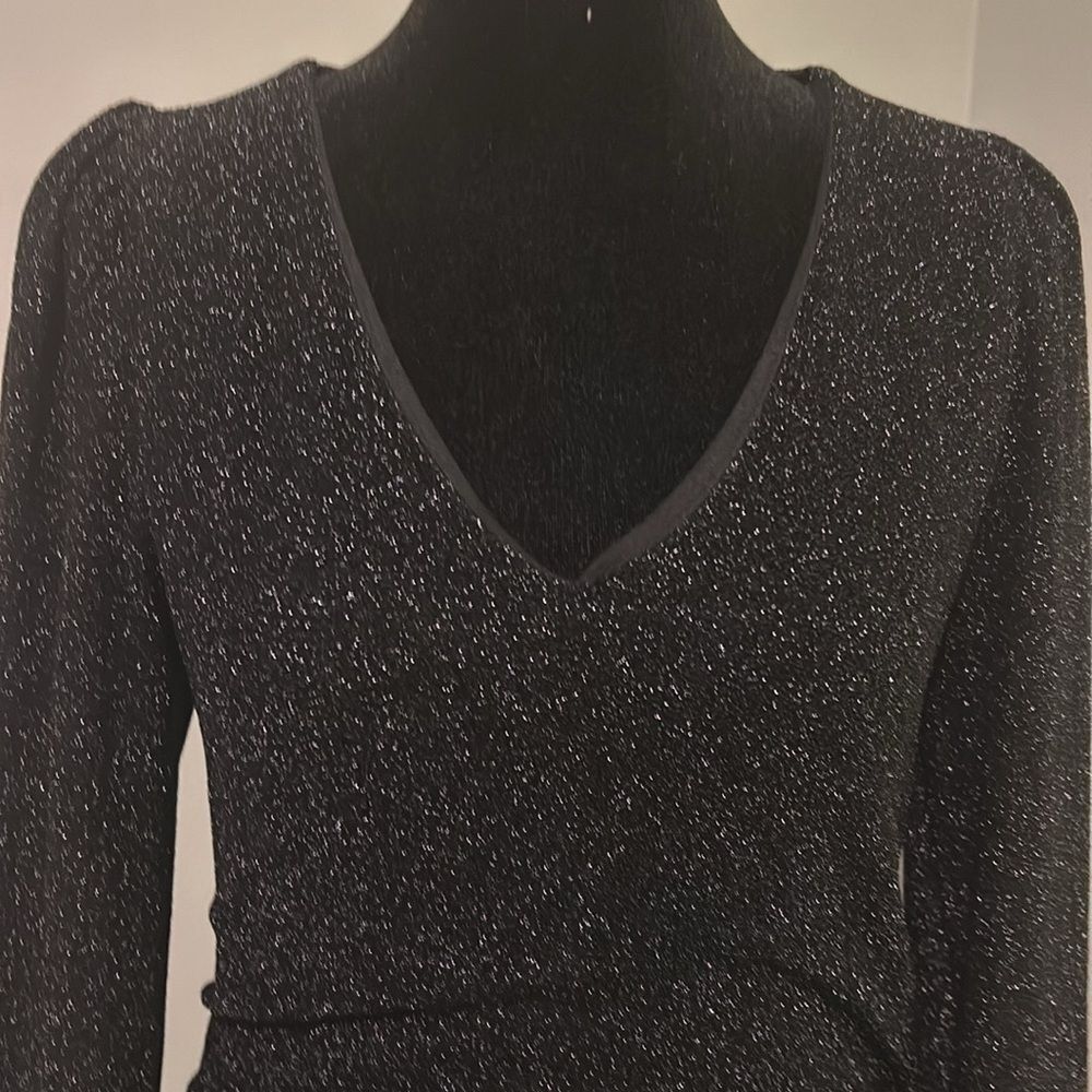 White Birch small bodysuit sparkly black vneck   A - Picture 4 of 9